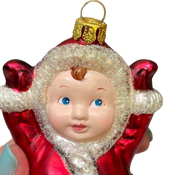 Jump For Joy Mercury Glass Christmas Ornament Child in Santa Suit Vtg Brass Key - Picture 2 of 16